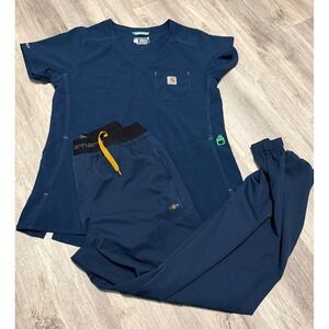 Carhartt Force Women Navy Blue Scrub Set Top Pants XS Modern Fit